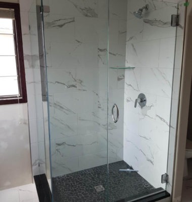 Corner Frameless Shower with Crescent Handle